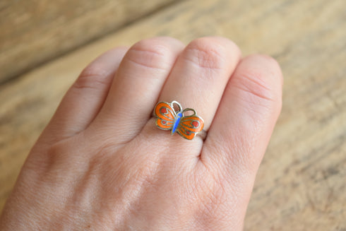 Orange Butterfly Ring - Adjustable Size