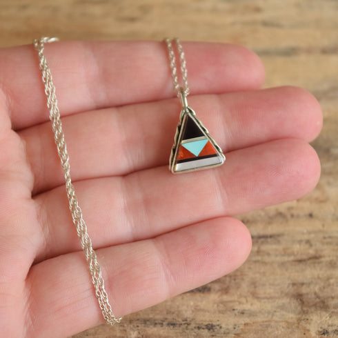 Dainty Inlay Triangle Pendant Necklace