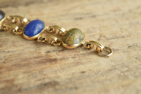 Large Gemstone Scarab Bracelet - 12 K Gold Filled