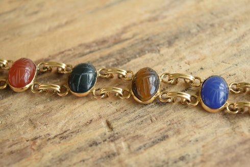 Large Gemstone Scarab Bracelet - 12 K Gold Filled