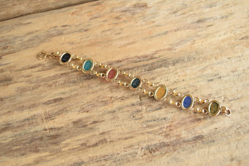 Large Gemstone Scarab Bracelet - 12 K Gold Filled