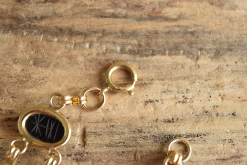 Large Gemstone Scarab Bracelet - 12 K Gold Filled