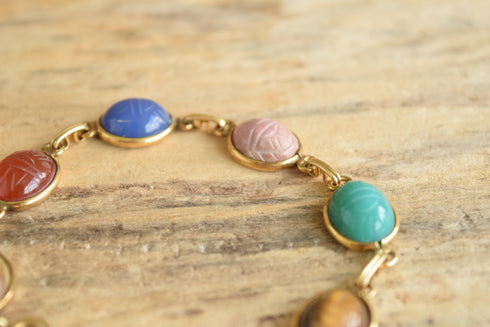 Gemstone Scarab Bracelet - 12K Gold Filled