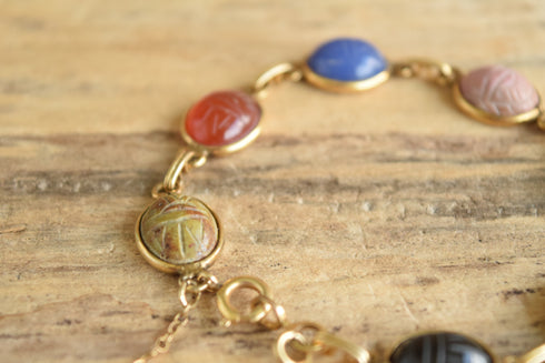 Gemstone Scarab Bracelet - 12K Gold Filled