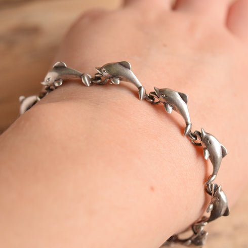 Dolphin sterling silver link bracelet