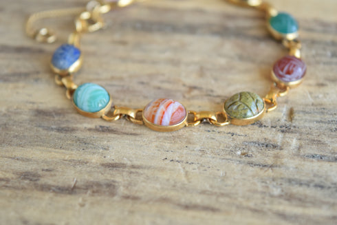 9 Link Gemstone Scarab Bracelet - 12K Gold Filled