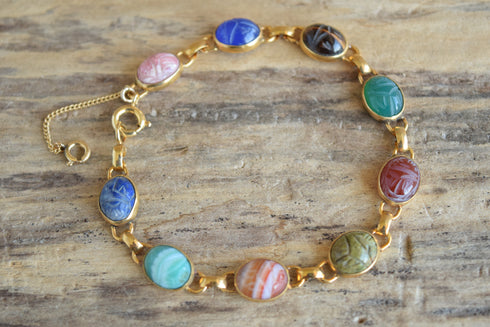 9 Link Gemstone Scarab Bracelet - 12K Gold Filled