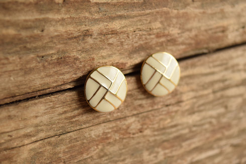 Cream Enamel Disc Earrings