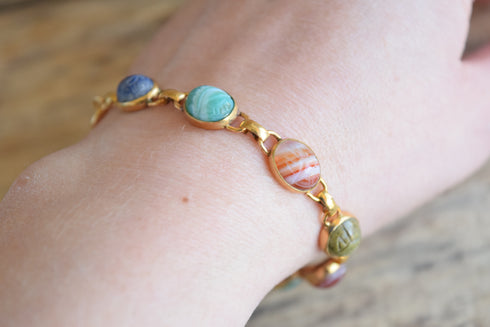 9 Link Gemstone Scarab Bracelet - 12K Gold Filled