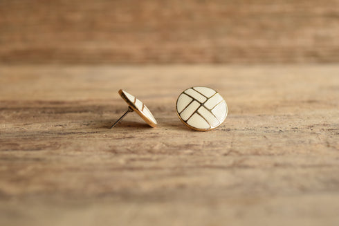 Cream Enamel Disc Earrings