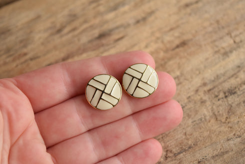 Cream Enamel Disc Earrings