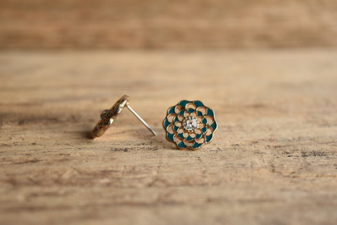 Teal Mandala Rhinestone Earrings