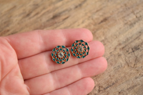 Teal Mandala Rhinestone Earrings