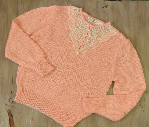 80s coral pink victorian knit