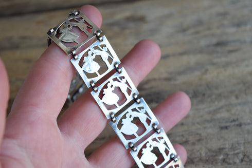 Romance Sterling Silver Panel Bracelet