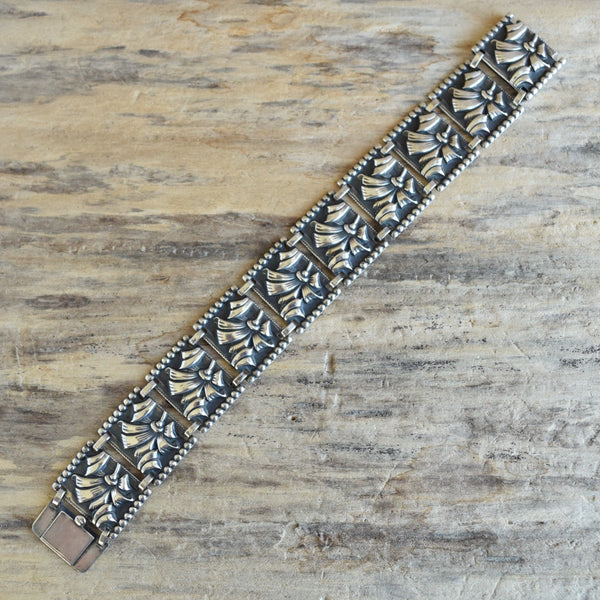 Vintage sterling silver panel link bracelet