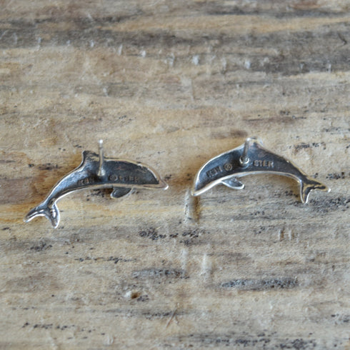 Large Dolphin Sterling Stud Earrings