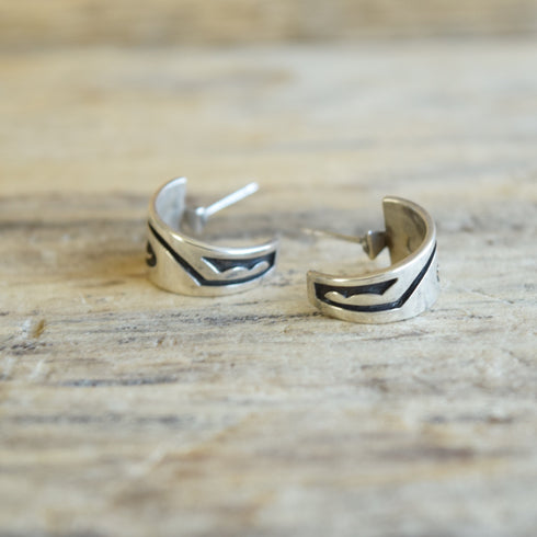 Hopi Crafts Silver Hoop Earrings - Tony Kyasyousie
