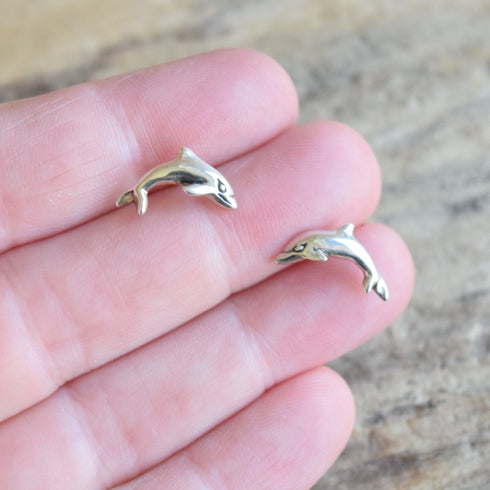 Vintage Sterling Silver Dolphin Stud Earrings