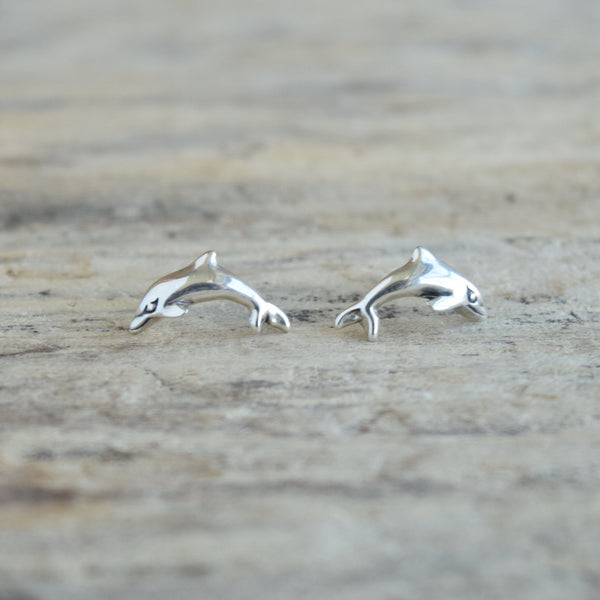 Dainty Vintage Sterling Silver Dolphin Shaped Earrings