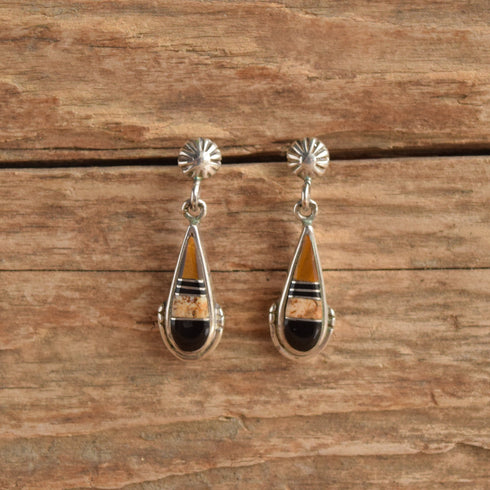 Rick Tolino Navajo Inlay Onxy, Jasper & Tiger Eye Earrings
