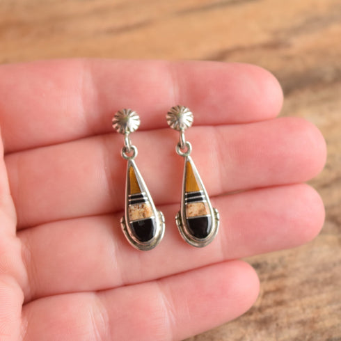 Rick Tolino Navajo Inlay Onxy, Jasper & Tiger Eye Earrings