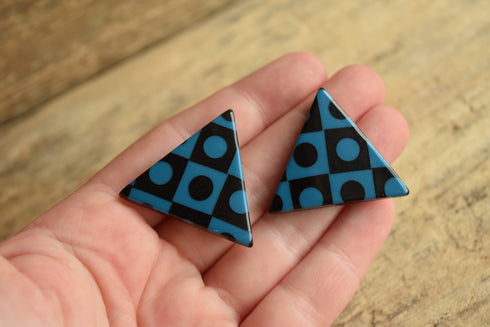 Blue & Black Geometric Triangle Earrings