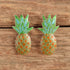 Vintage pineapple cloisonne sterling silver novelty earrings on wood.