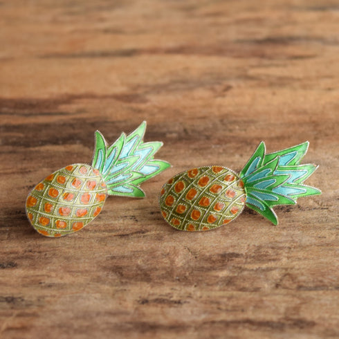 Pineapple Enamel Cloisonne Sterling Silver Earrings