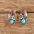 Turquoise & Coral Native American Earrings - Signed VB