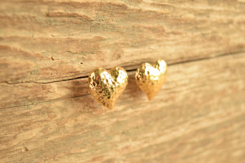 Hammered Golden Heart Earrings