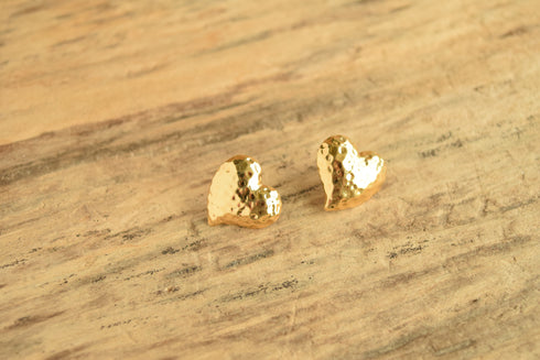 Hammered Golden Heart Earrings