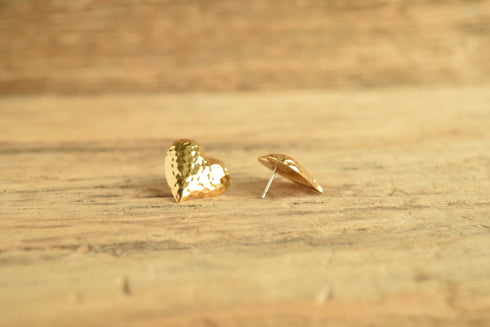 Hammered Golden Heart Earrings
