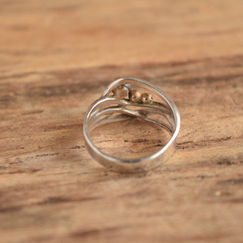 Pearl & 14k Drops Sterling Ring - Size 8.25