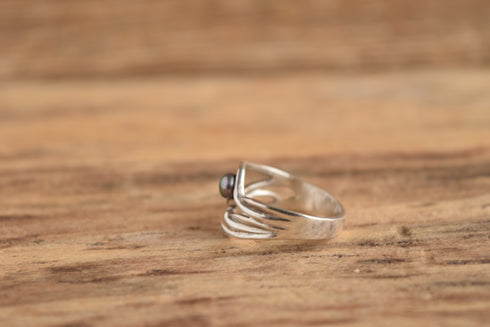 Pearl & 14k Drops Sterling Ring - Size 8.25