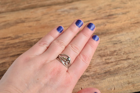 Pearl & 14k Drops Sterling Ring - Size 8.25