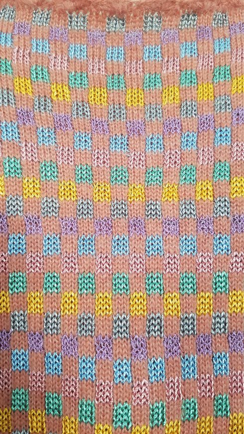 Multi Colored Checkered Puff Sleeve Sweater