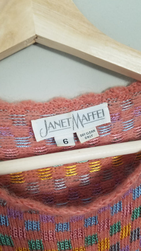 Multi Colored Checkered Puff Sleeve Sweater