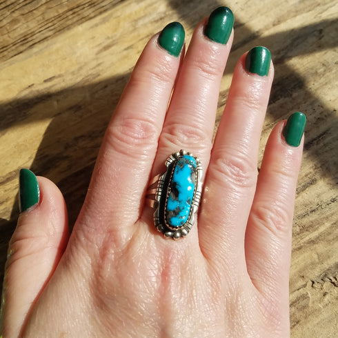 size 8 9 Navajo oblong ring rugged matrix signed S