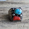 Square Turquoise & Coral Ring Size 8