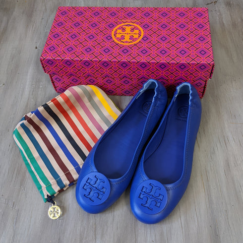 Tory Burch Jelly Blue Minnie Travel Flats - Size 7