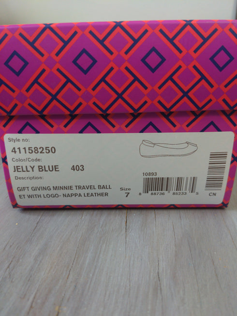 Tory Burch Jelly Blue Minnie Travel Flats - Size 7