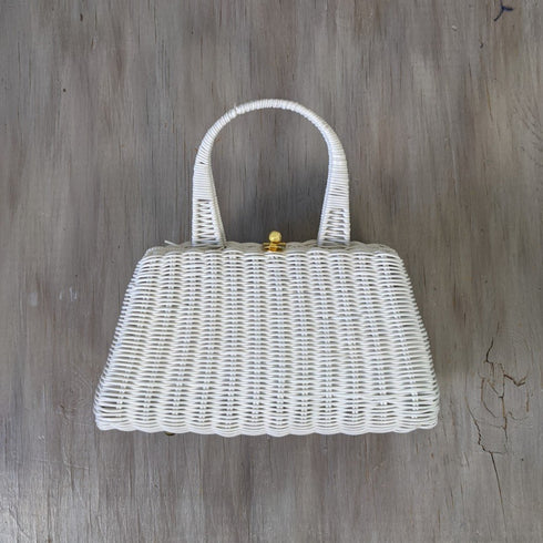 White woven vintage basket handbag