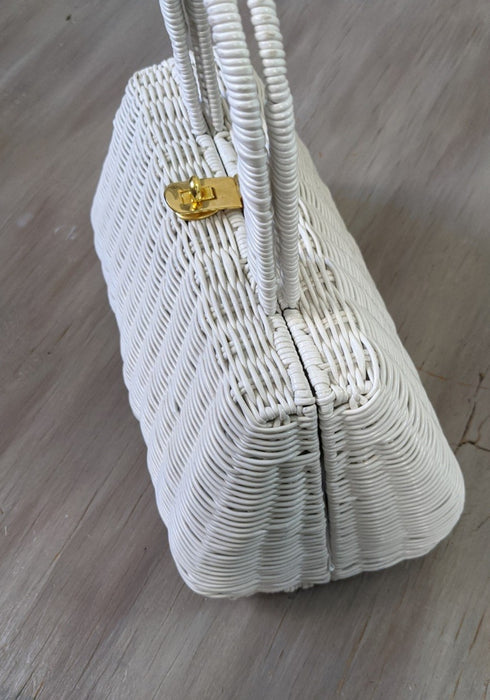 White Woven Basket Purse by Magid