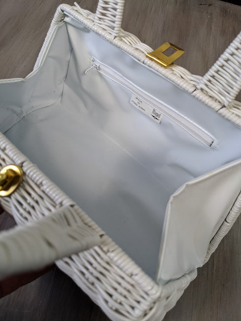 White Woven Basket Purse by Magid