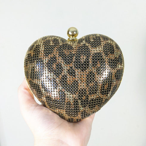 Leopard Print Miniaudiere heart shaped box purse whiting and davis