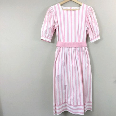 Vintage 80's Pink Seaside Cotton Dress - Size 7/8