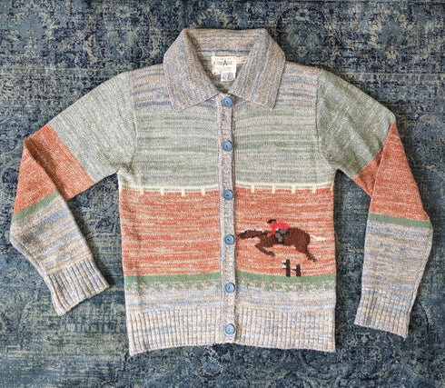 1970's vintage novelty equestrian jumper cardigan sweater