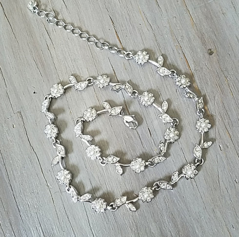 Swarovski Daisy Chain Pearl and Rhinestone Necklace