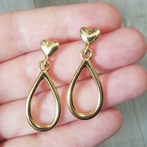 Golden Heart Drop Earrings